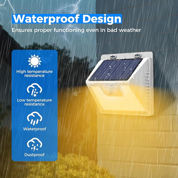 Peasur Solar Lights Outdoor Motion Sensor, 12Pack 140LED Waterproof Solar Powered Fence Lights, 3 Modes Solar Security Wall Lights for Garden Yard Outside(Warm White)