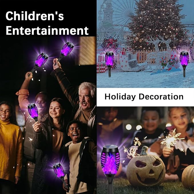 Solar Lights Outdoor Decorations, Upgraded Purple Flickering Flame, Waterproof Halloween Torch Lights, Tiki Torches for Outside Patio Pathway Decor, 6 Pack (8)