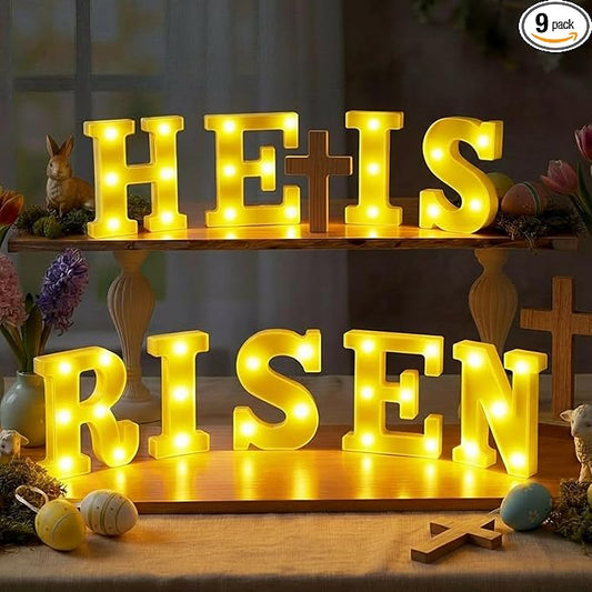 He is Risen Large LED Lights Easter Decorations for Bedroom Living Room Religious Decor Church Celebration Battery Powered Easter Party Supplies