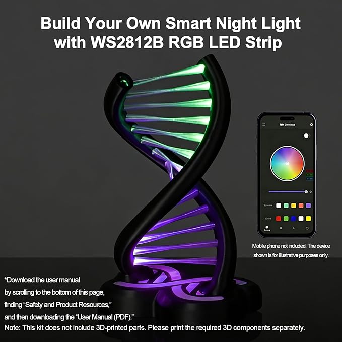 WS2812B RGB LED Strip Light Bundle-ZH037 1M/3.28FT APP Control for Bambu Lab X1/P1P/P2S/H2D 3D Printer Accessories MakerWorld Models Lamp 60 LEDs Ideal DIY 3D Print