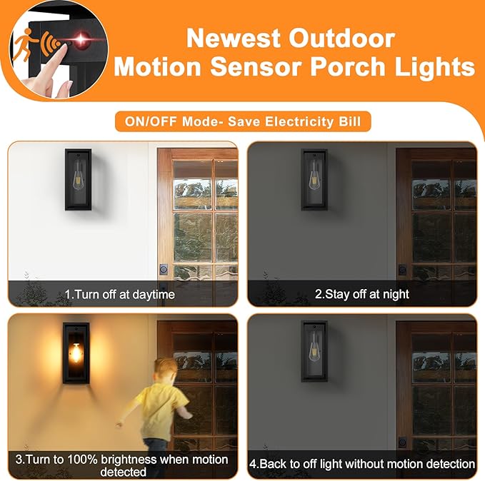 15" Large Outdoor Wall Lights, Dusk to Dawn Motion Sensor Outdoor Lights, Waterproof Anti-Rust Wall Sconces, Exterior Lighting Fixtures for Front Door, Porch, Garage, 1 Pack