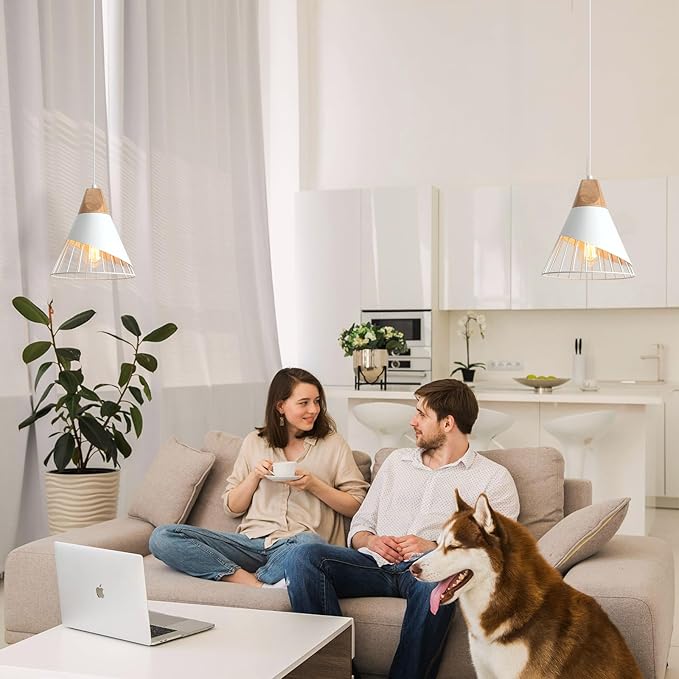 Modern Pendant Lights, 3 Packs 9.4inch Farmhouse Pendant Light, White Pendant Light, Kitchen Pendant Lighting, Pendant Lights Kitchen Island for Living Room, Bar, Bedroom, Office