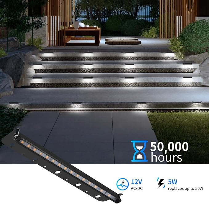 8-Packs 5W 12inch LED Hardscape Paver Lighting,12V AC/DC Low Voltage Retaining Wall Lights,Landscape Lighting,5000K Daylight White Outdoor Step Light,50,000 Hours Lifespan-Black