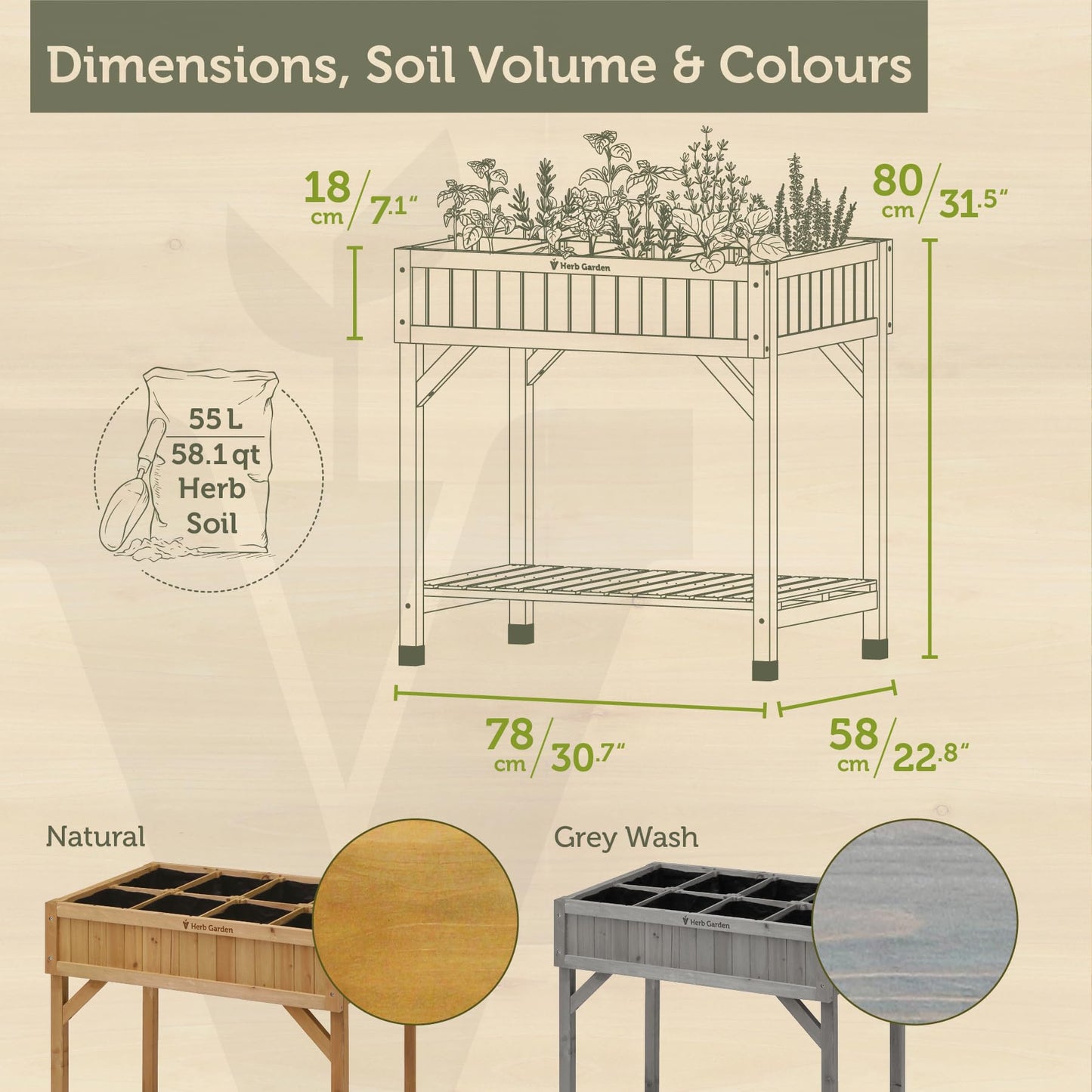 VegTrug Herb Garden Planter Box, Natural Cedar Wood - 8-Pocket Raised Garden Bed with Storage Shelf for Patio, Balcony & Courtyard Gardening