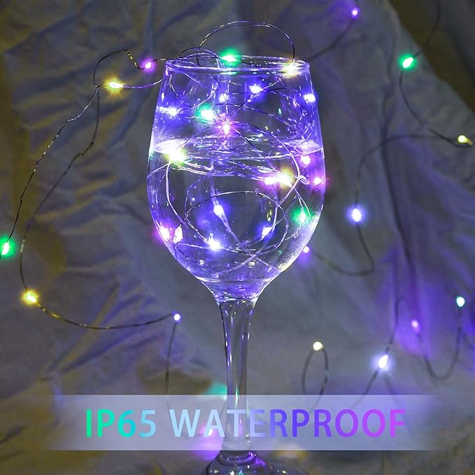 50 Pack Fairy Lights 7Ft 20 LED Twinkle String Lights 3 Modes Battery Operated Waterproof Firefly Starry for Mason Jar Party Wedding Easter Valentines Day Table Centerpieces,Rainbow-Pastel
