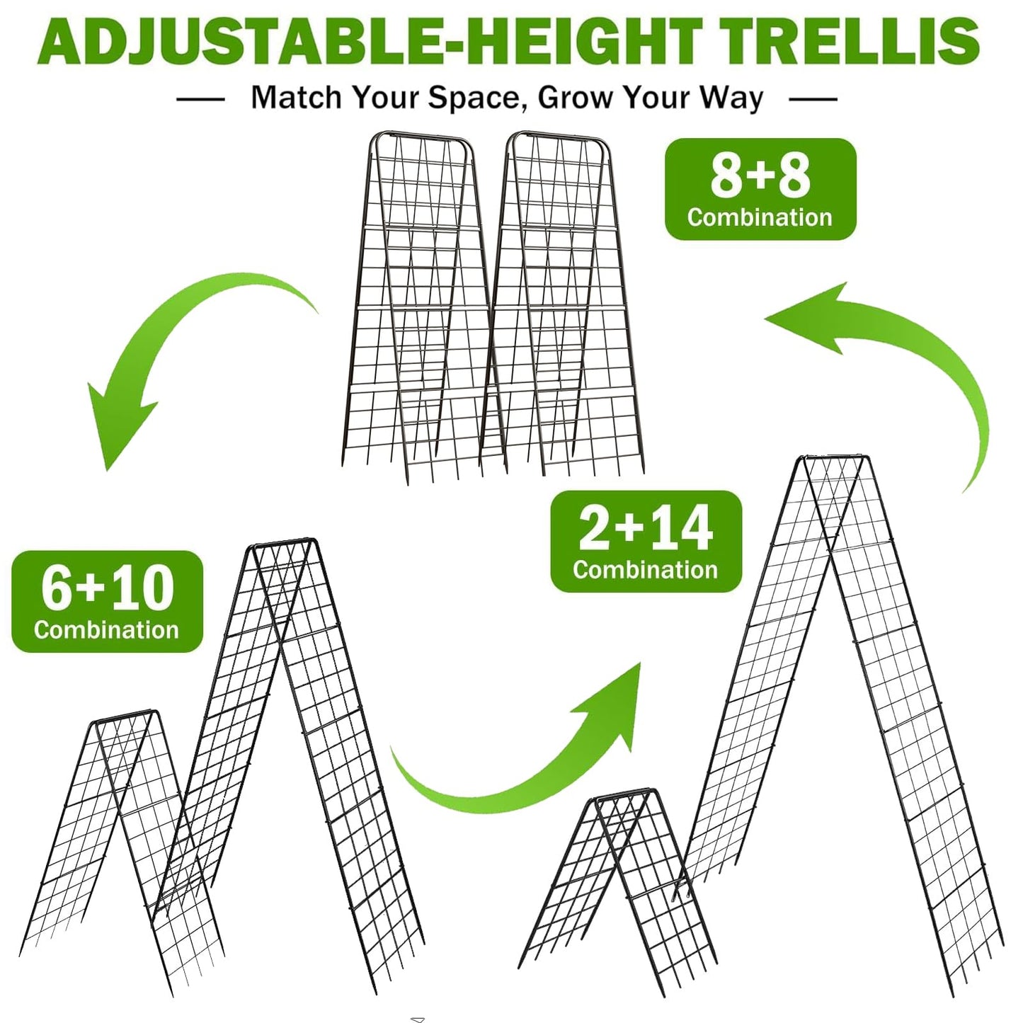 Heavy Duty 50"x17" Adjustable A-Frame Trellis for Climbing Plants – Rust-Proof Metal Garden Trellis with Dense Grid Design, Perfect for Raised Beds, Tomatoes, Cucumbers & Outdoor Vines (Black, 2 Pcs)