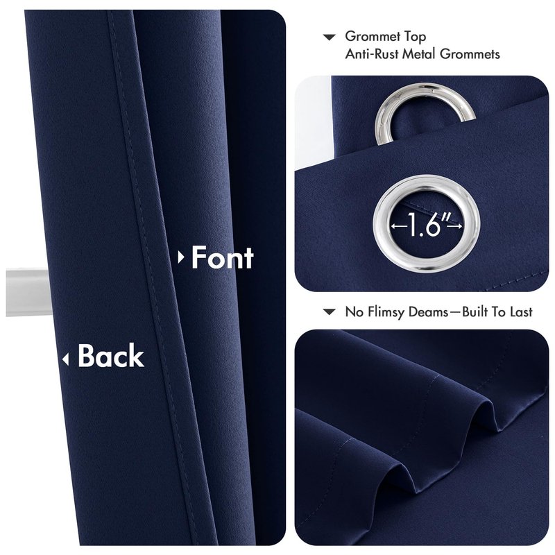 MIULEE Navy Blue Blackout Curtains - Bedroom Window Treatment Curtains Thermal Insulated Room Darkening Drapes for Living Room Kitchen Grommet Top Light Blocking Drapery, 40 x 48 Inches Long, 2 Panels