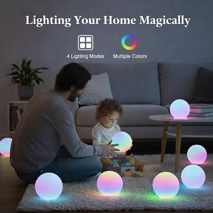 1 Pack 3-inch Smart Sphere Night Light, Rechargeable LED Ball Lights, 16 RGB Color Change Mood Lighting, Waterpro Battery Ideal for Pool Bedroom Kids Room Party and Holiday Ambient Lighting