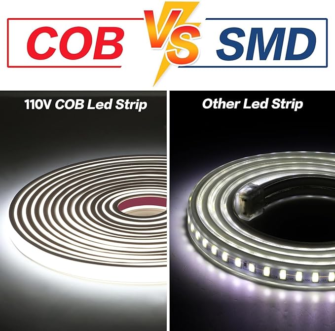 110V Outdoor Waterproof LED Strip Lights Cool White 6000K, 3m 9.84ft COB Light Strip for Outdoor, Kitchen, and Cabinets (Cold White, 9.84ft)