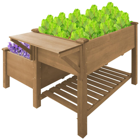 ketive 2-Tier Raised Garden Bed with Legs Outdoor Elevated Garden Box,Storage Shelf,Protective Liner for Backyard,Patio,Balcony,55x42x30in (Brown)