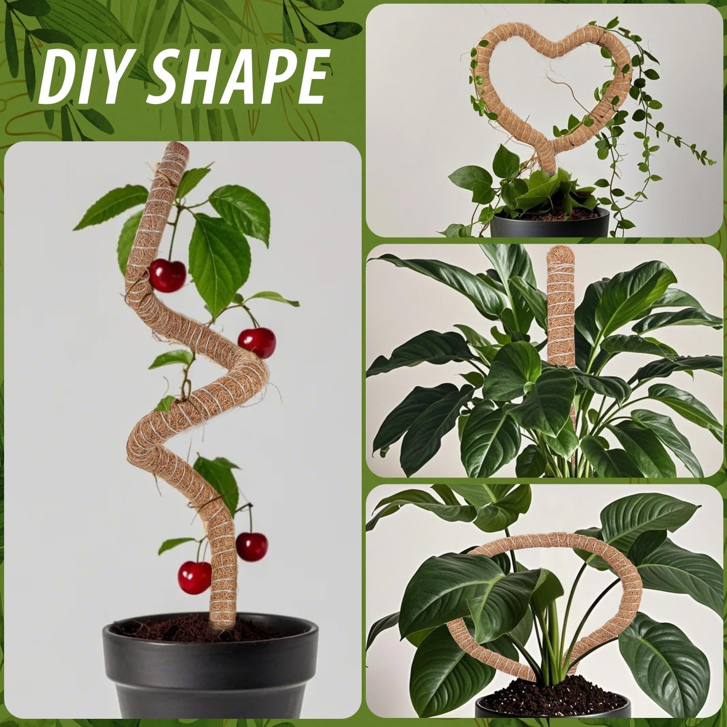 2 Pack Moss Pole, 63 Inch Monstera Plant Support, Moss Poles for Climbing Indoor Plants, Bendable Coco Coir Plant Support Stakes for Potted Plants, Pothos, Philodendron