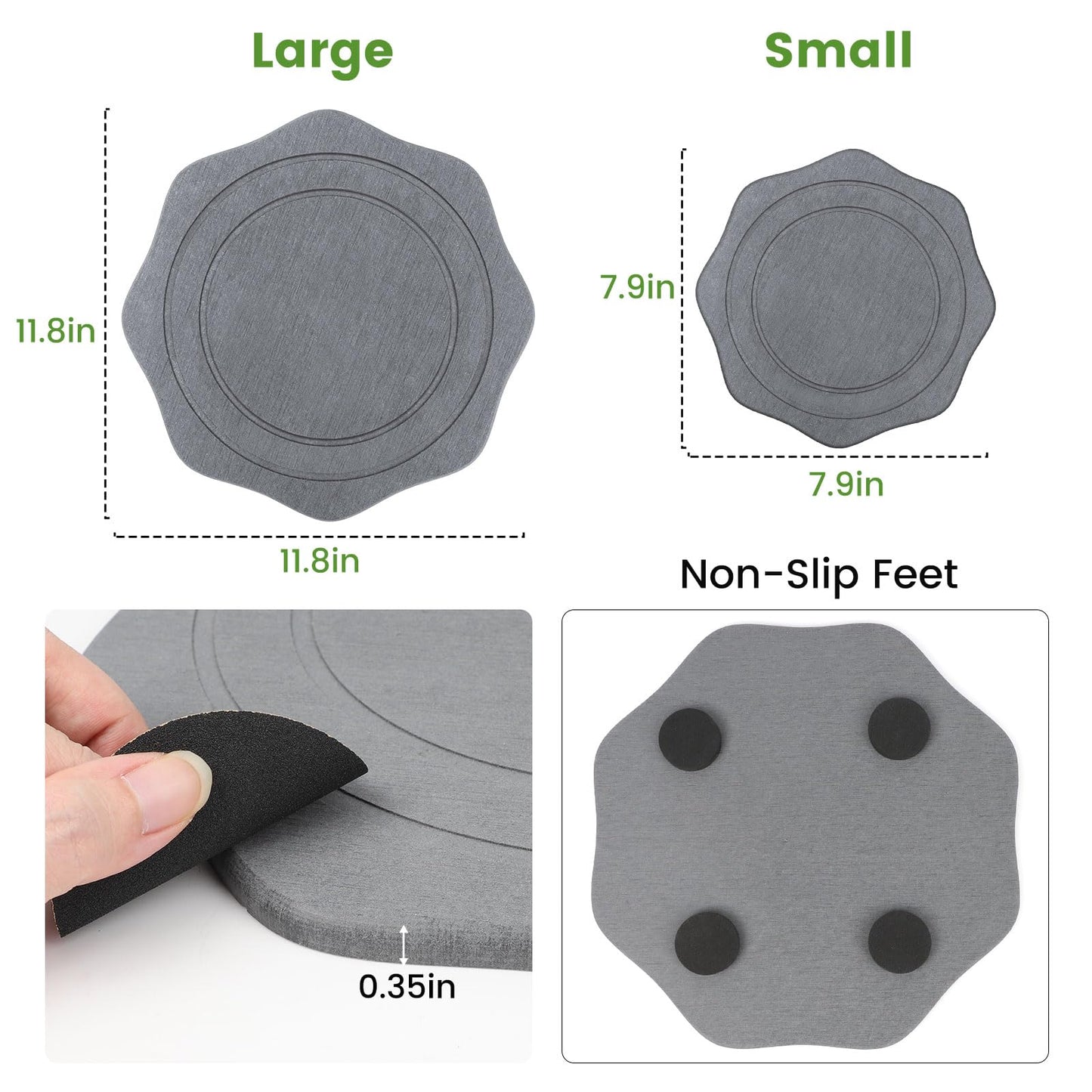 seaflash Plant Saucer for Indoors, 2 Packs 12 inch, Large Diatomaceous Earth Pot Saucers No Holes, Instant Dry Plant Drainage Trays for Pots, Dark Gray