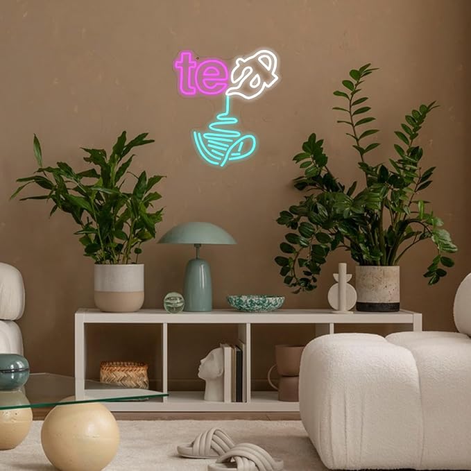 Tea Neon Sign Blue Teapot Neon Light Dimmable Tea Pouring Neon Signs Tea Bar Neon Light Signs for Kitchen Coffee Shop Teahouse Lounge Restaurants Living Room Decoration
