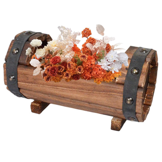 TaozisuY Half Barrel Planter, Rustic Vintage Wooden Planter with Metal Bands, Outdoor Raised Garden Bed, Decorative for Indoor PlantsHalf Barrel