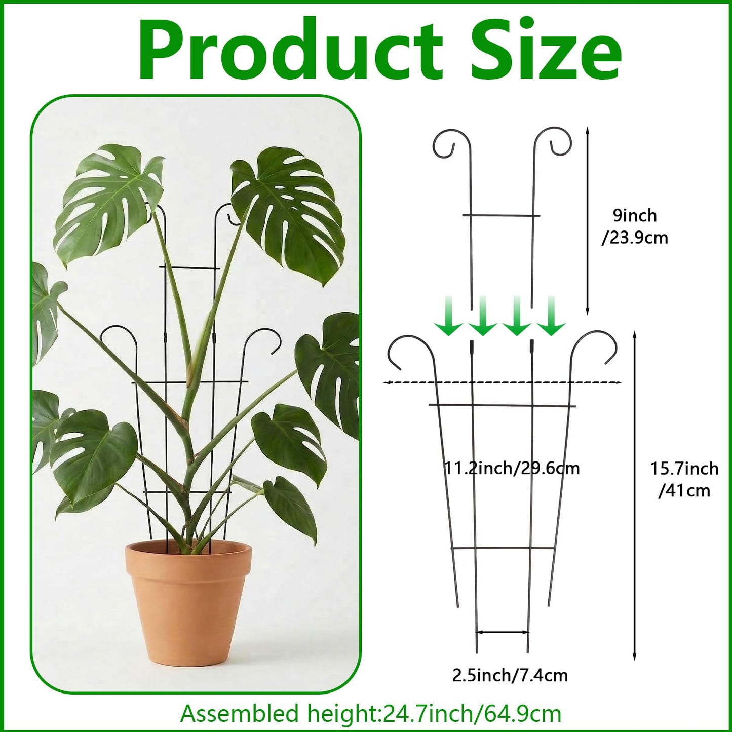FgTnYh 2pcs Plant Trellis Vine Plant Support Assembled and Rustproof for Pothos Hoya Ivy Monstera Flower for Garden Potted Plant Indoor Outdoor 24.7inch