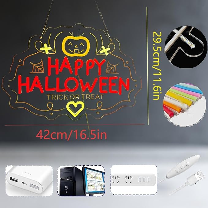 Halloween Neon Sign, Pumpkin Shape with 'HAPPY HALLOWEEN' Lettering, LED Party Decoration for Indoor Home/Bar/Haunted House