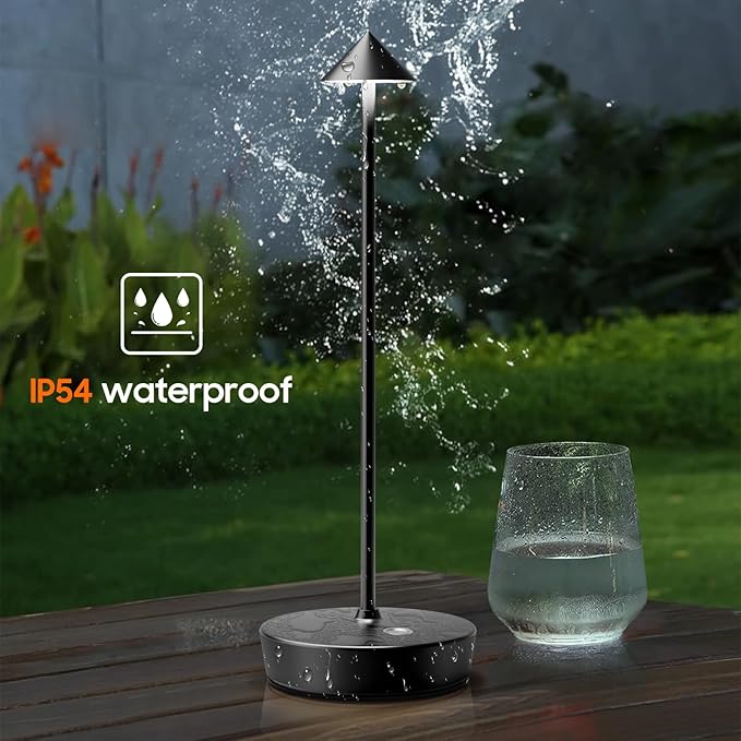 Rechargeable Cordless Table Lamp, 6000mAh LED Battery Operated Desk Lamp Touch 3 Color Stepless Dimming Portable Outdoor Waterproof Table Light for Patio/Restaurant/Dining/Home (Black)