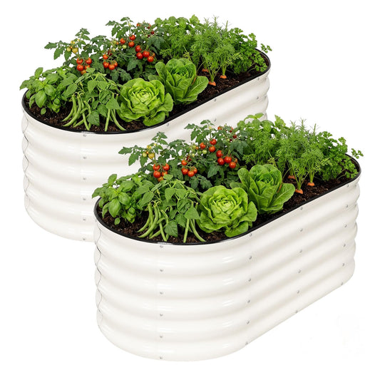 INNO STAGE Galvanized Raised Garden Bed Kits, 4x2x1.4FT Metal Raised Beds Outdoor for Gardening, 17'' Tall Large Steel Raised Planter Bed for Vegetables, Flowers Patio Ground Planter Box (White, 2Pcs)