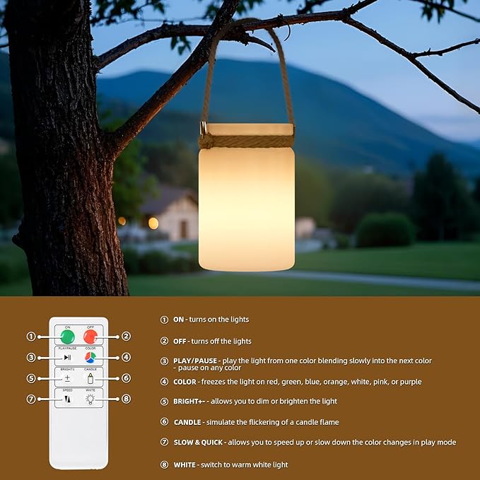 uuffoo LED Lantern Cordless Table Lamp IP44 Shower Safe with Remote, 8-10H Battery Life RGB Warm White Dimmable for Indoor Outdoor Patio Camping Home