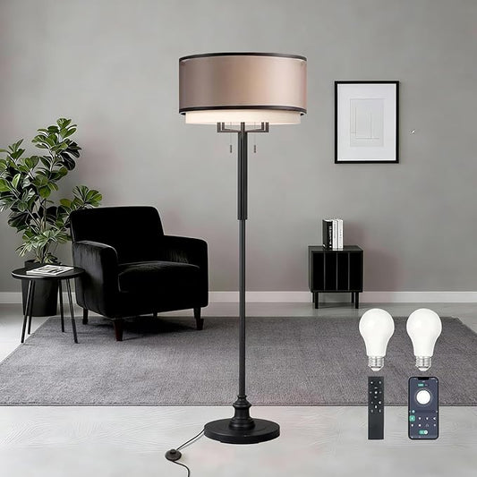 High-end Floor Lamps, Dimmable Standing Light, 3 Color Temperatures, Stepless dimming, Black Floor Lamp with Remote & App Control, Floor Lamp for Bedroom, 2 Bulbs(Included)