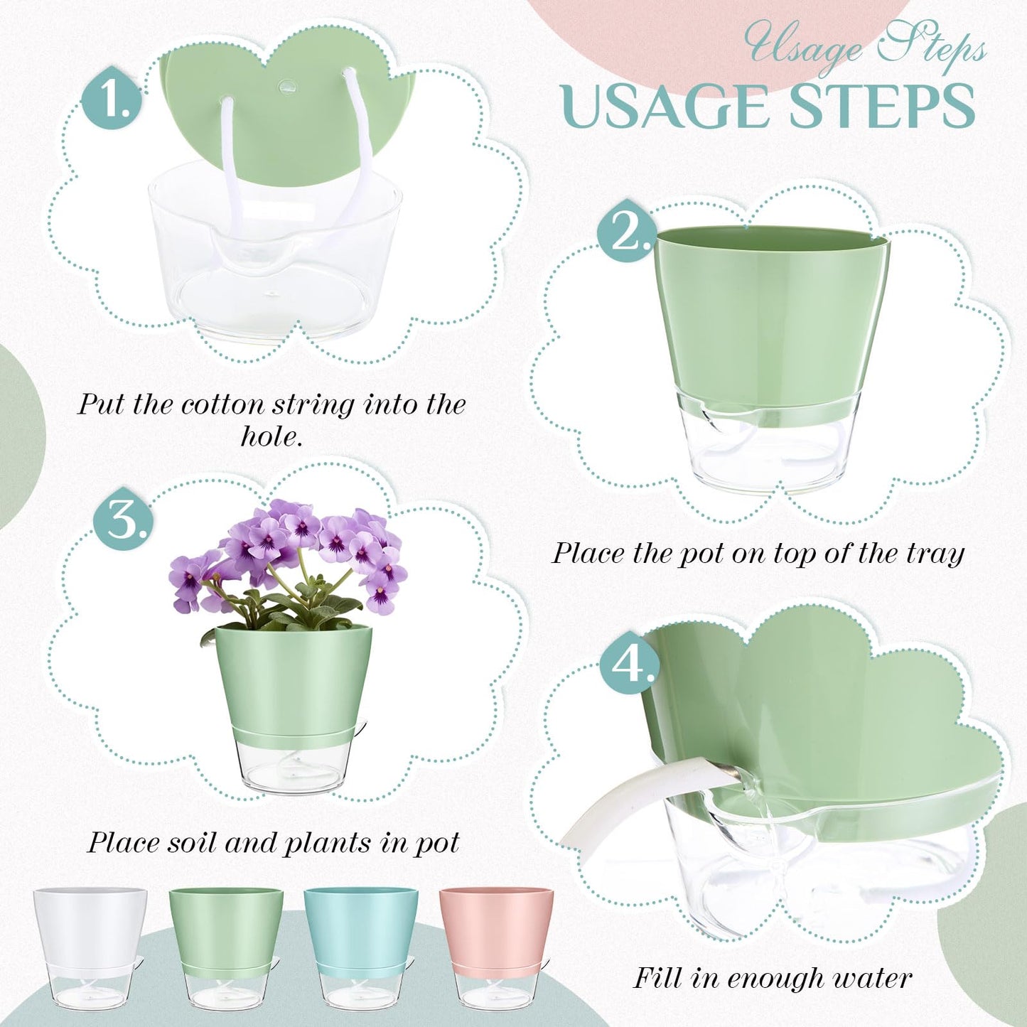Funnymoom 12 Pack 6 Inch Self Watering Plant Pots Self Watering Planters with with Visual Reservoir and Drainage Hole Plastic Flower Pots for Indoor Plants African Violets Flowers