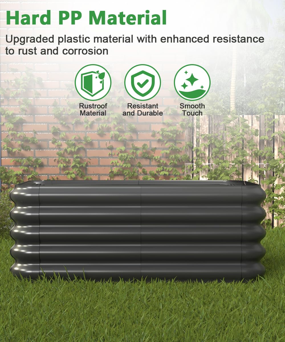 Sprimden 3.0x1.8x1.0ft Raised Garden Bed Kit, Rustproof PP Material Garden Box, Flower Bed with Tool-Free Assembly Design, Rectangular Planter Boxes for Outdoor Vegetables Flower Fruit Herb, Black