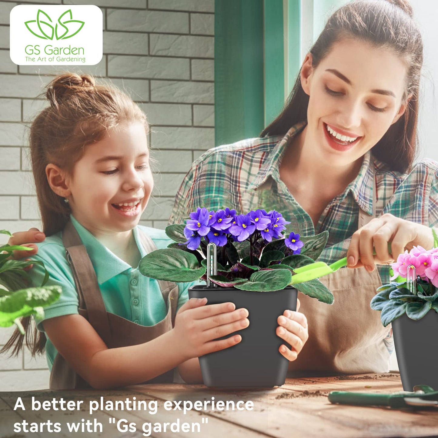 GS Garden Self Watering Planters for Indoor Plants : 5 inch 6 Pack Grey Planter with Water Level Indicator African Violet Self Watering Flower Pot for Herb Pot House Plant Planting
