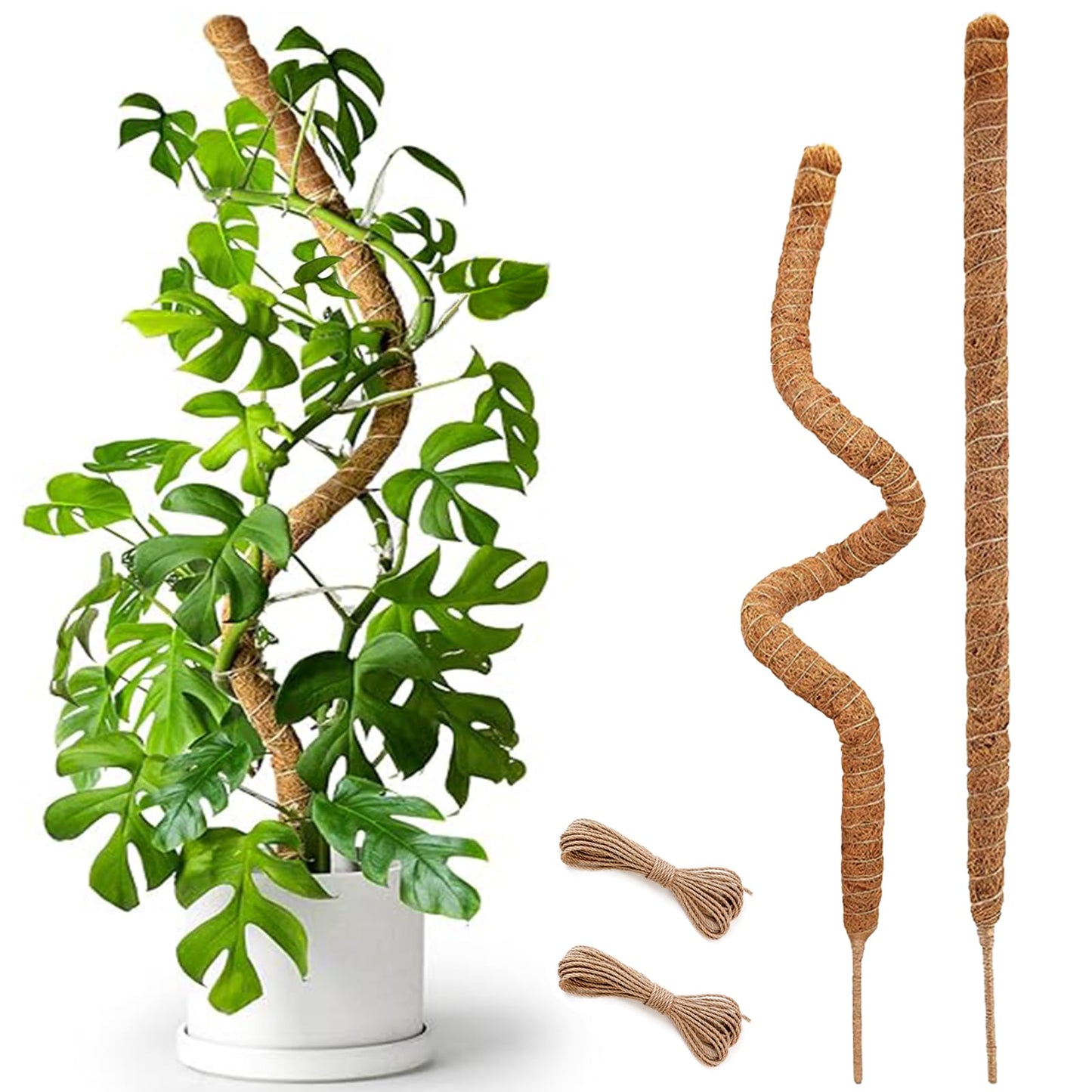 2 Pack 25" Moss Pole, Bendable Moss Pole for Plants Monstera, Moss Poles for Climbing Plants Indoor, Handmade Coco Coir Plant Pole Sticks Support Stakes for Potted Plants