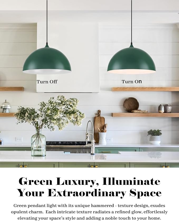 Green Pendant Lights Kitchen Island, 16 Inch Large Pendant Lights Kitchen Island, Large Dome Pendant Light, Modern Farmhouse Pendant Light for Kitchen Island, Dining Room, Cafe, Bar, 2 Pack