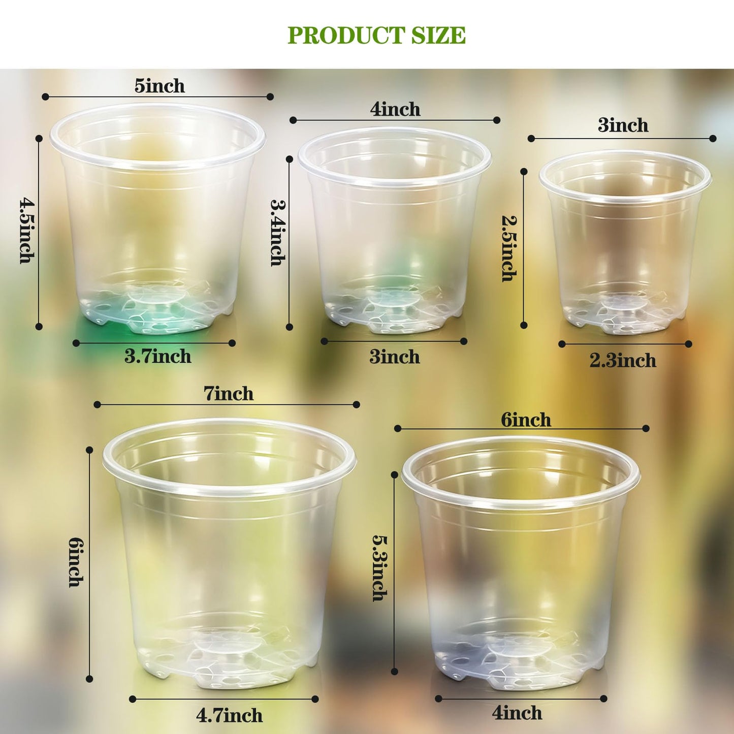 CXIIPOL 45 Pack Clear Nursery Pots for Plants, 7/6/5/4/3 Inch Clear Plant Pots with Drainage Holes, Plastic Nursery Pots for Beautiful Succulents, Landscape Plants, Lilies, Mint