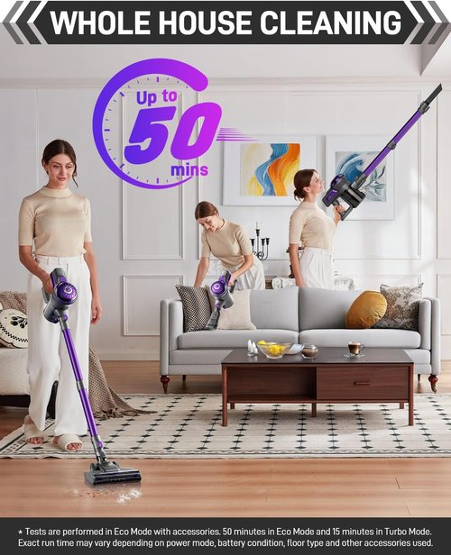 FUNCCUBE Cordless Vacuum Cleaner - Powerful Suction, Tangle-Resistant, Lightweight | 50-Minute Runtime, Versatile for Carpet & Pet Hair