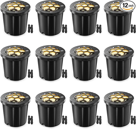 HIBOITEC Low Voltage Landscape Lights 12W, LED Outdoor In-Ground Lights 1200LM Ultra Bright Waterproof IP67 Pathway Lights, 12-24V AC/DC Landscape Lighting for Yard Garden Tree Uplighting, 12 Pack
