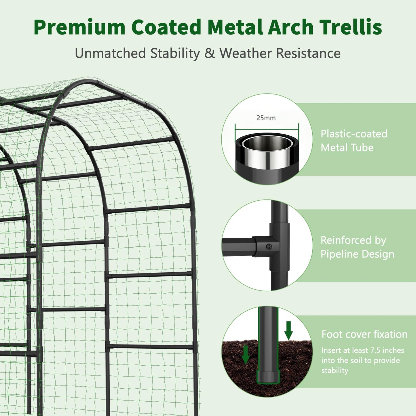 Tall Garden Arch Trellis for Climbing Plants, 88in Tall Metal Plant Support Trellis Archway for Climbing Plant Vegetables Cucumber, Outdoor Yard Lawn Garden Arch Tunnel Trellis