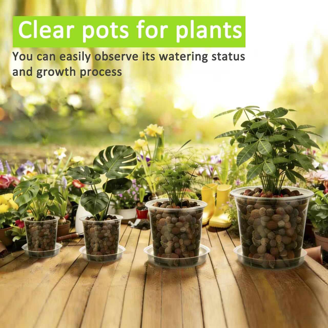 Frukwoc 4 Inch Clear Nursery Pots with Saucers 20 Pack, Plastic Flower Pots with Drainage Holes