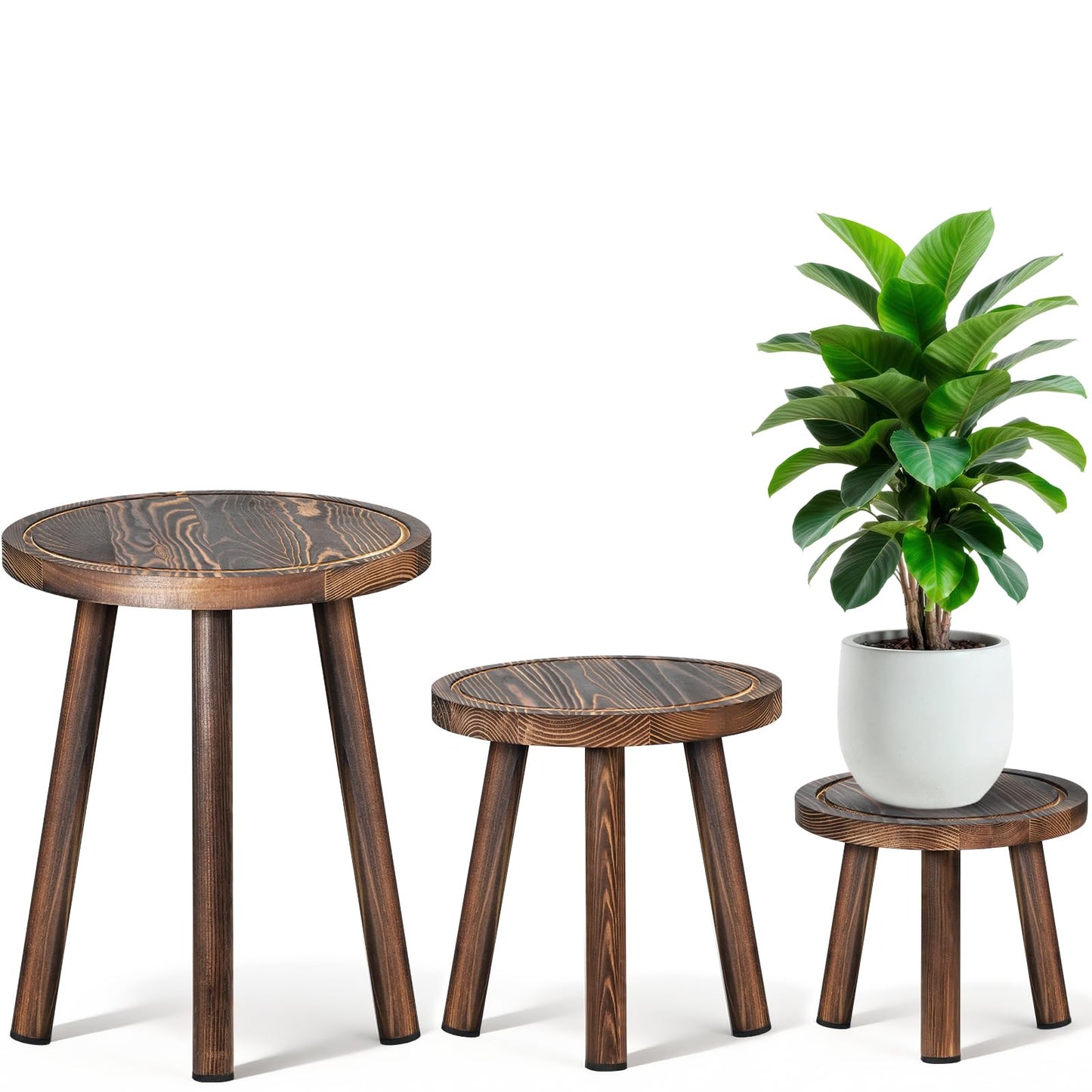 lbsddd 3-Pack Upgrade Thicken Wood Plant Stand Indoor, for 6-12 Inch Pots, Plant Stool Water-resistant Pinewood, Mid Century Modern Decor, Plant Stand 3 Sizes, for Living Room, Balcony, Office(Dark Brown)