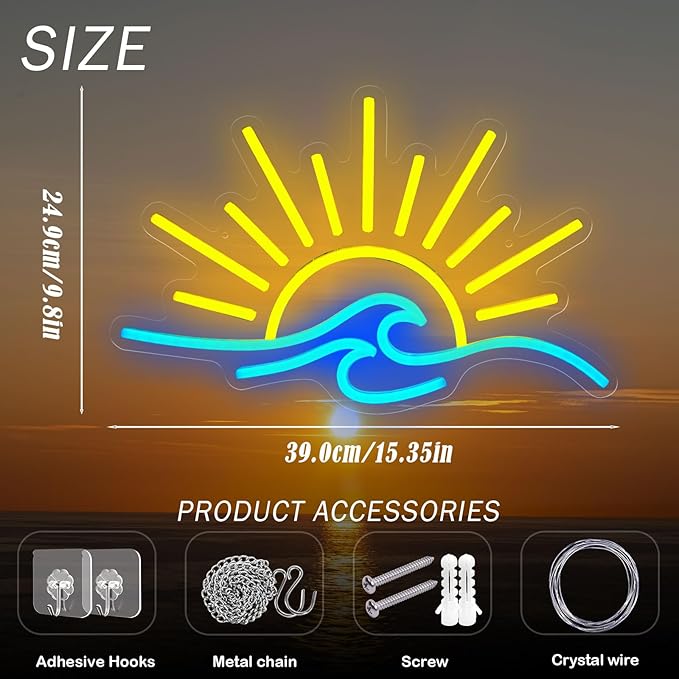Sunrise Sunset Neon Sign Sun Wave LED Neon Lights for Bedroom Wall Decor, Dimmable USB Powered Neon Signs for Beach Bar, Living Room, Man Cave, Party Decorations