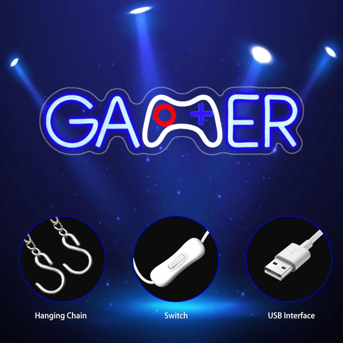 Skiennix Gamer Neon Sign - LED Wall Decor for Gaming Room | USB Powered Light Up Sign for Teen Boys