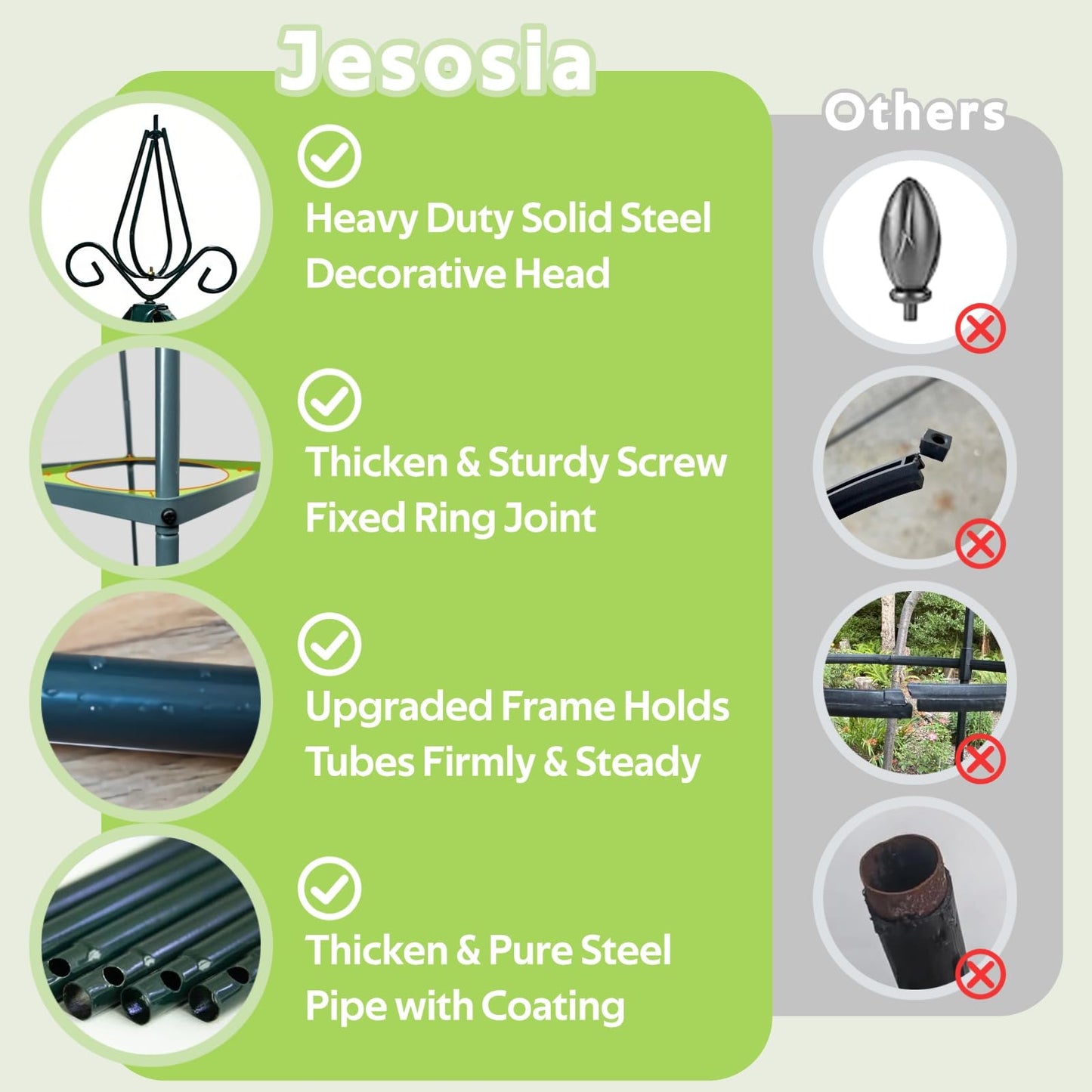 Jesosia 100% Metal Obelisk Trellis for Climbing Plants Outdoor - Heavy Duty Stone Coated Steel Garden Tower Trellis - Tall Sturdy Rustproof Vertical Plant Support for Climbing Vine Vegetables Flowers