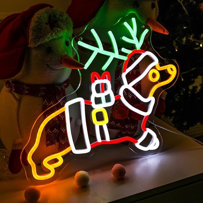 Christmas Dachshund Neon Sign Santa Hat LED Xmas Gift for Children Kids Pet Lovers Deer Antlers LED Lamp for Bedroom Home Shop The Holiday Animal Lights