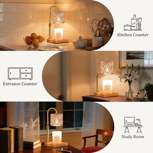 Hong-in Candle Warmer Lamp - Dimmable Adjustable Height | Elegant Amber Glass Home Decor & Gifts