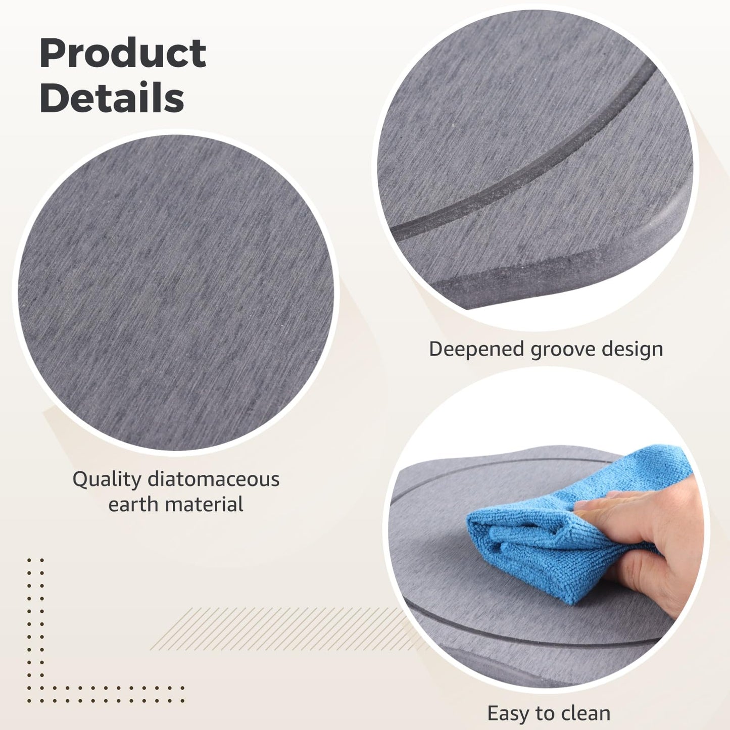 NIMBLOOM 2 Pcs Diatomaceous Earth Plant Saucers, 7.9/11.8 in No Holes Instant Dry Absorbent Plant Trays for Indoors, Water-Catching Drip Mats to Protect Floors & Counters Clean Dry, Dark Gray