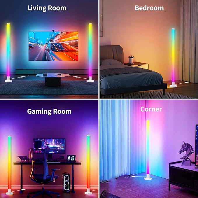 Corner Floor Lamp 2 Pack, Smart RGB Corner Lamp with App and Remote Control, Music Sync Standing Lamp with 16 Million DIY Colors, Modern Ambient Light for Bedroom, Living Room, Gaming Rooms