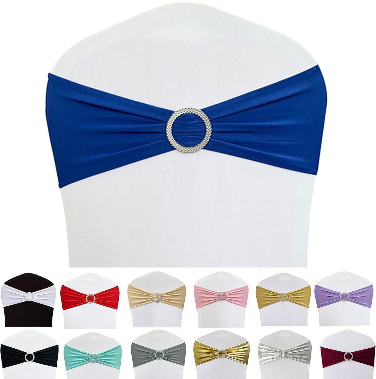 Spandex Chair Sashes - 50PCS Stretch Chair Ties with Buckle Slider for Wedding & Party Decor | Royal Blue