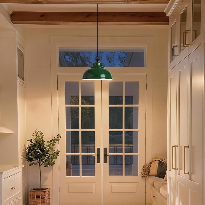 Plug in Pendant Light: Green Hanging Lamp Plug in, 14.7ft Swag Lamp Cord with On/Off Switch for Kitchen Island/Dining Room/Bedroom/Living Room Hanging Light, No Bulb