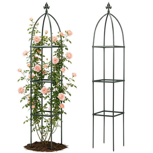 Lancisism 100% Metal Trellis for Climbing Plants Outdoor - Garden Metal Obelisk Trellis Vertical Plant Support for Climbing Vines & Flowers - Sturdy Steel Arch Trellis for Potted Plants Indoor Green