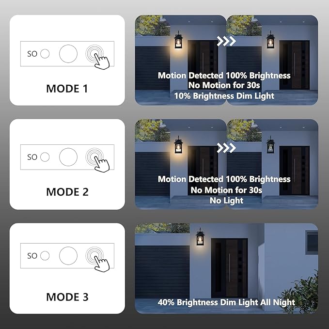 Solar Wall Lights Outdoor,2 Pack Solar Wall Lanterns Waterproof Dusk to Dawn Motion Sensor LED Sconce Lights E26 Bulb Exterior Front Porch Security Lamps Wall Mount Patio Fence Decorative