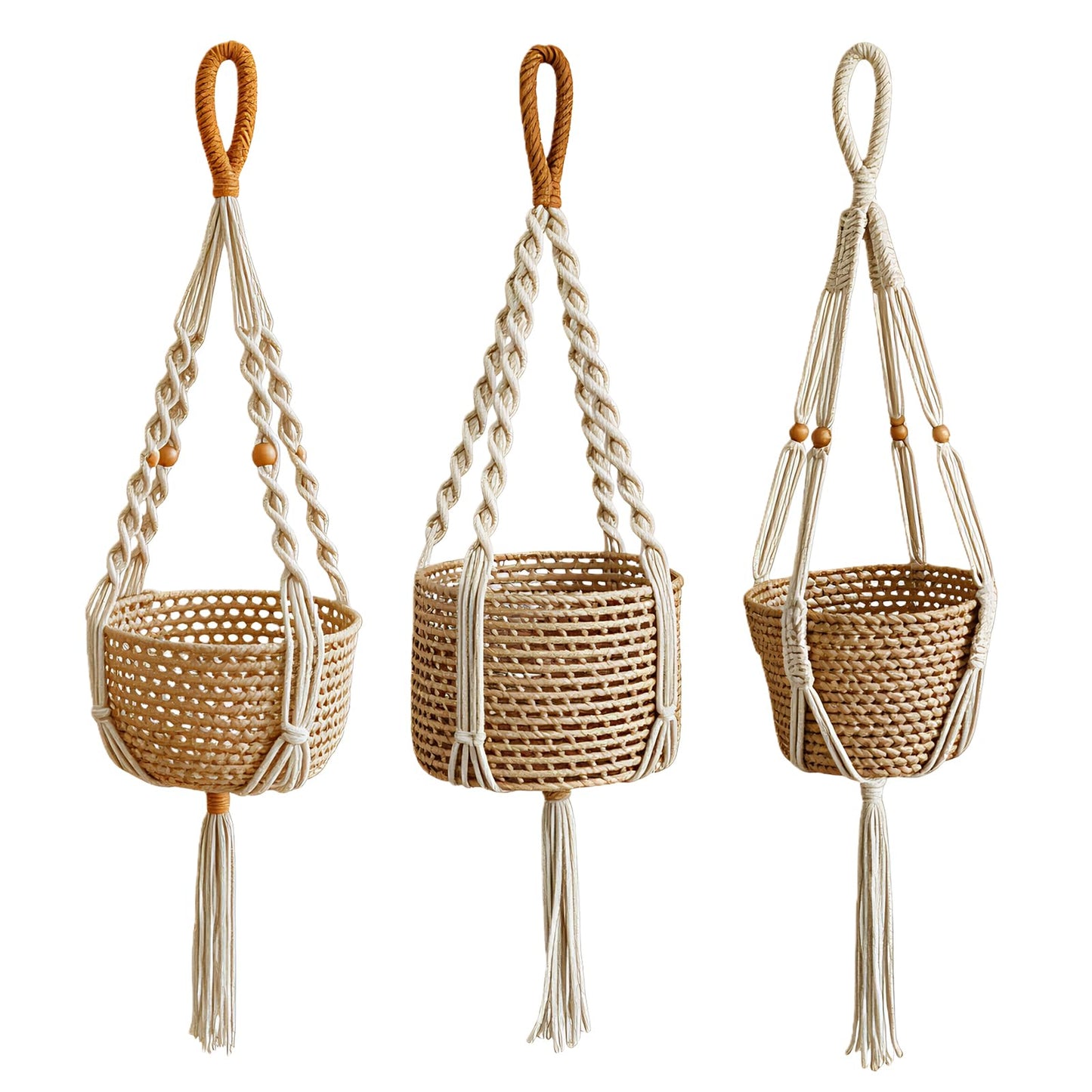 Sedvwed 3 Pcs Macrame Plant Hangers Indoor Hanging Plant Holder Boho Decor Hanging Pots Hanging Planters for Indoor Plants(Basket not Included)