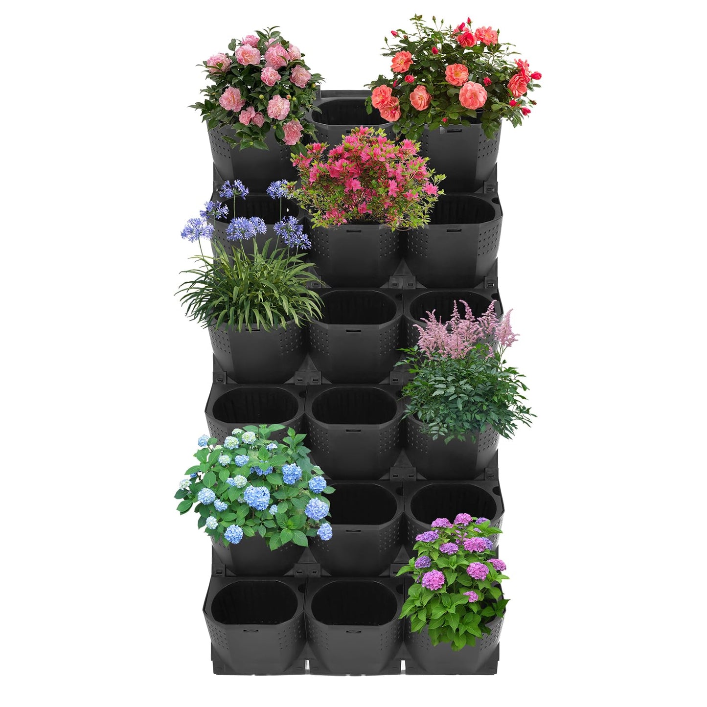 HAOREBAIYU Wall-Mounted Flower Pot Holder for Indoor Outdoor Use on Balcony, Patio, Garden (36-Slot Black)