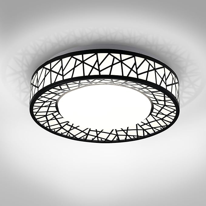 ASD 16 Inch LED Flush Mount Ceiling Light Fixture for Bedroom, 28W 1752LM 5CCT 2700K-5000K, Triac Dimmable Lights, Dining, Living Room, Kitchen Lamps, Modern Home Lighting Fixtures, Black, ETL