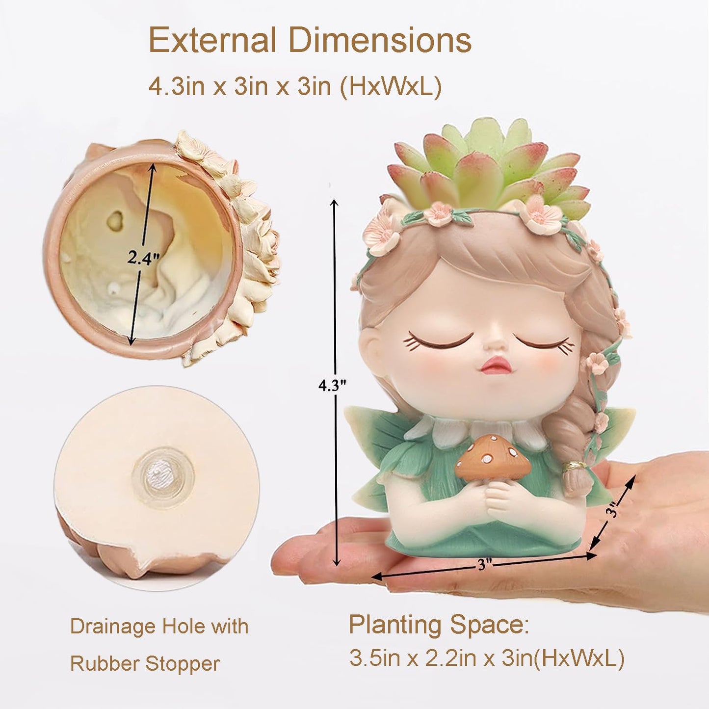 Argofox Samll Angel Girl face Succulent Plant pots 3packs with Drainage Hole 4inch Indoor Cactus Pot Unique Cute Flower Pot with Girl Face Container Planter